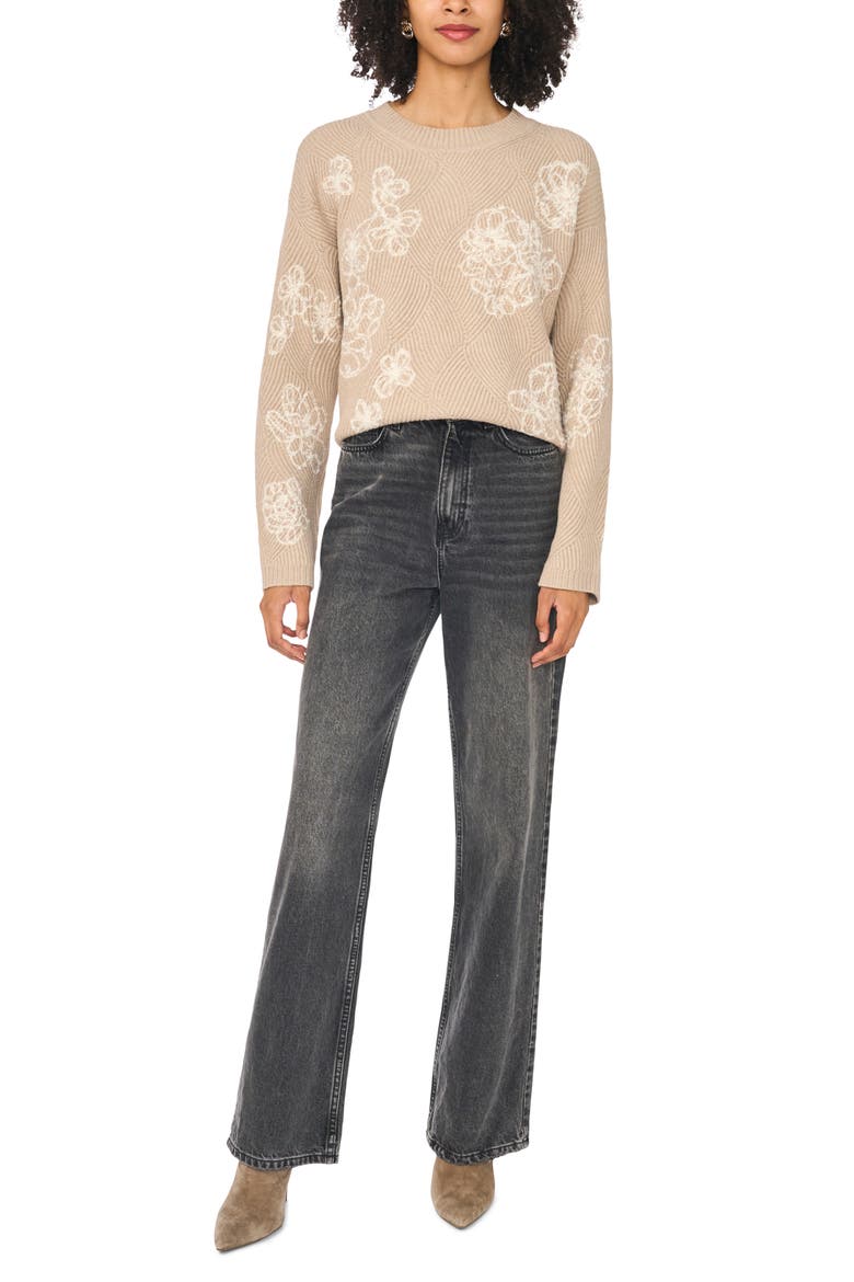 Embroidered Crewneck Sweater, Alternate, color, DUSTY WALNUT
