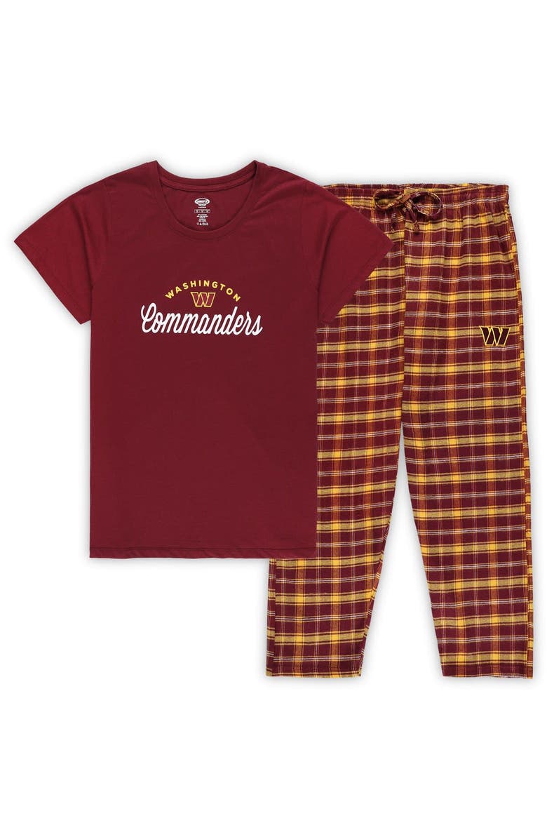CONCEPTS SPORT Women's Concepts Sport Burgundy Washington Commanders Plus Size Badge T-Shirt & Flannel Pants Sleep Set, Main, color, 