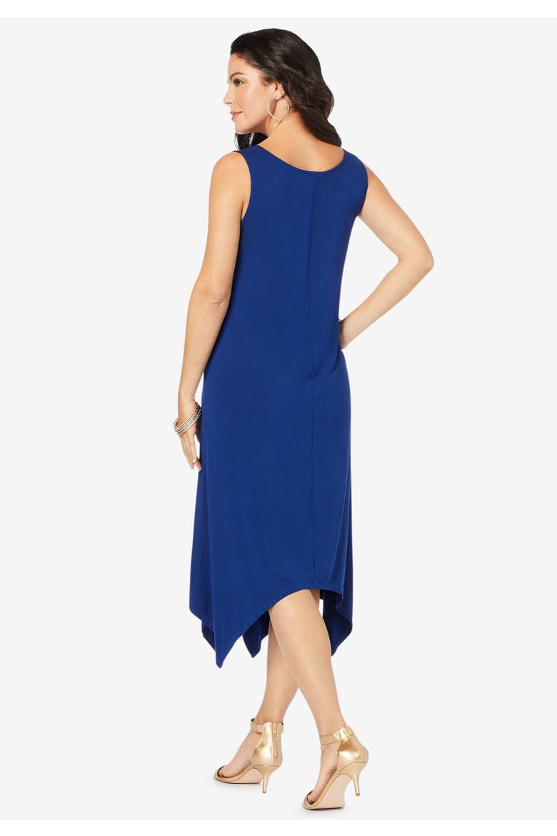 Plus Size Stretch Knit Mid Length Sleeveless Swing Dress, Alternate, color, BLUE TEXTURED TIE DYE