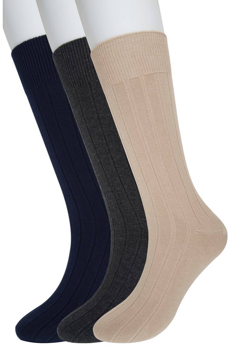 3-Pack Ribbed Crew Socks, Main, color, TAUPE