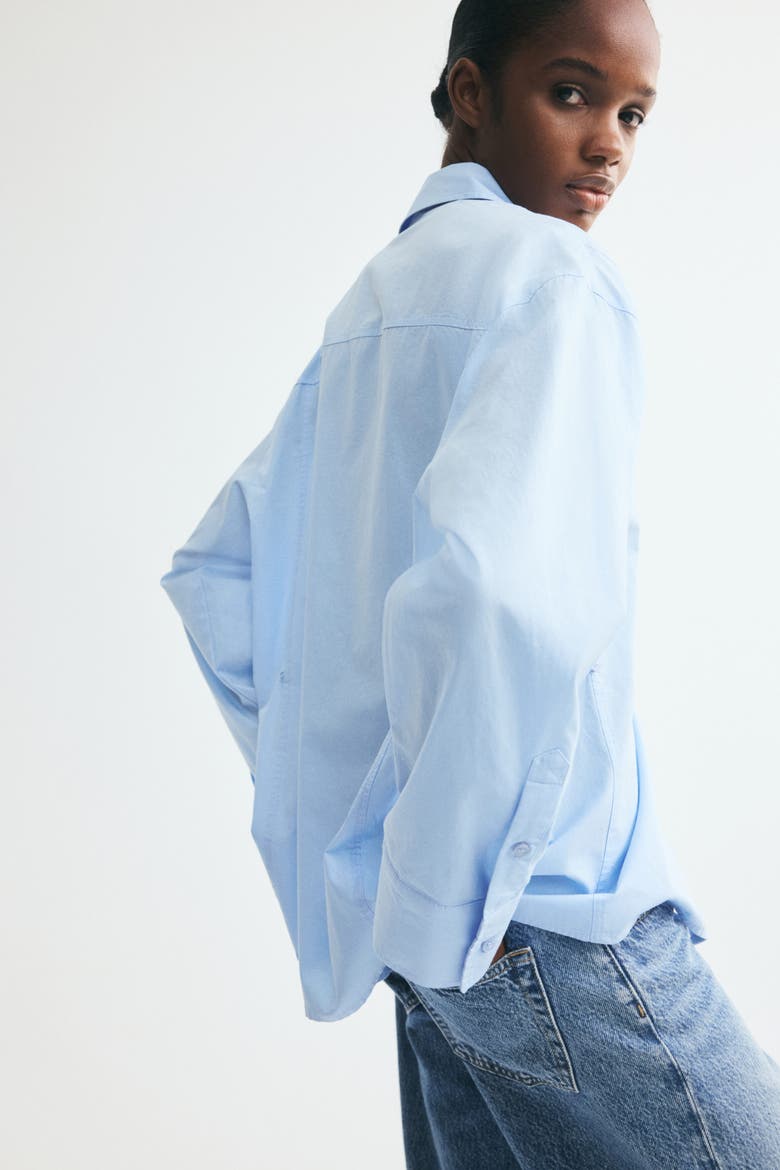 Tapered-waist Poplin Shirt, Alternate, color, Light blue