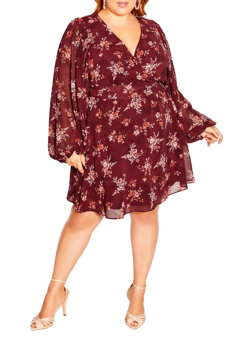 Mariella Long Sleeve Faux Wrap Dress, Main, color, RED PRINT