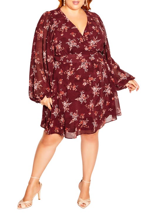 Mariella Long Sleeve Faux Wrap Dress (Plus)