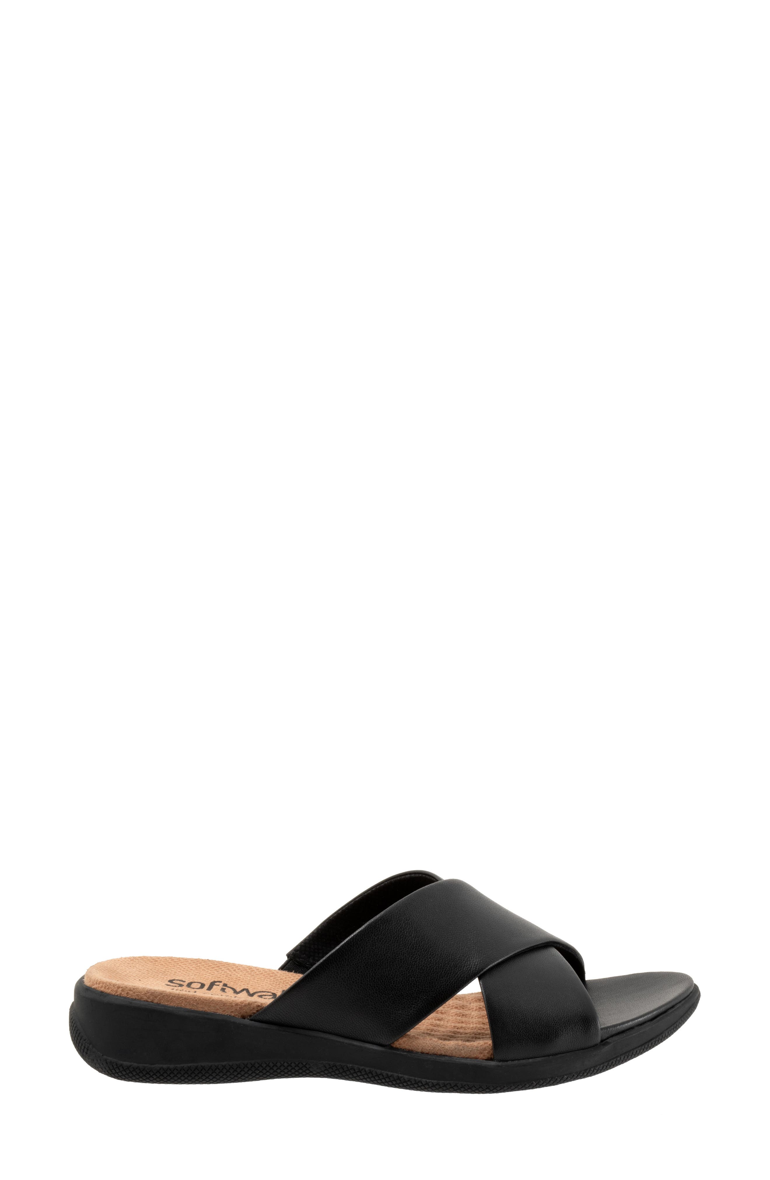 SoftWalk<sup>®</sup> 'Tillman' Leather Cross Strap Slide Sandal, Alternate, color, Black