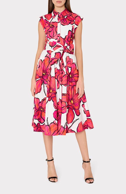 Milly Jules Windflower Stretch Cotton Midi Shirtdress In Coral Multi
