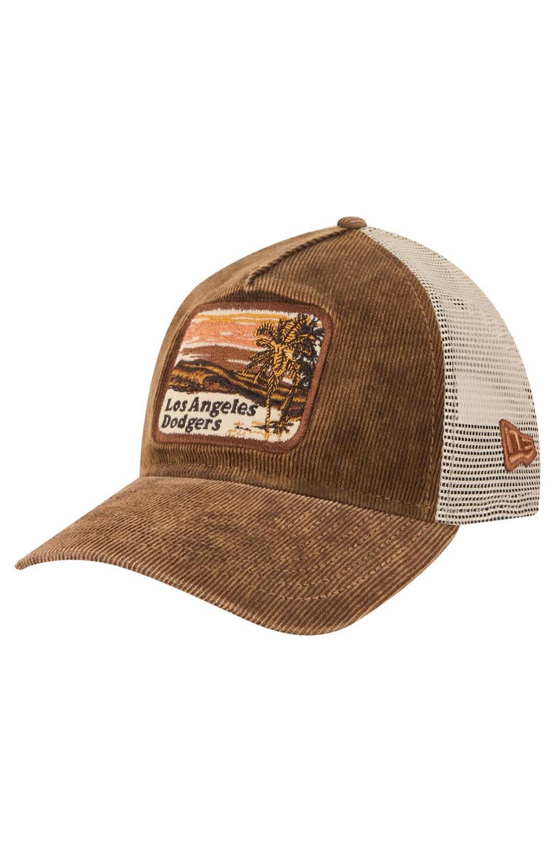 New Era Men's New Era Dark Brown Los Angeles Dodgers Vintage Landscape 9TWENTY A-Frame Adjustable Trucker Hat, Alternate, color, Dark Brown