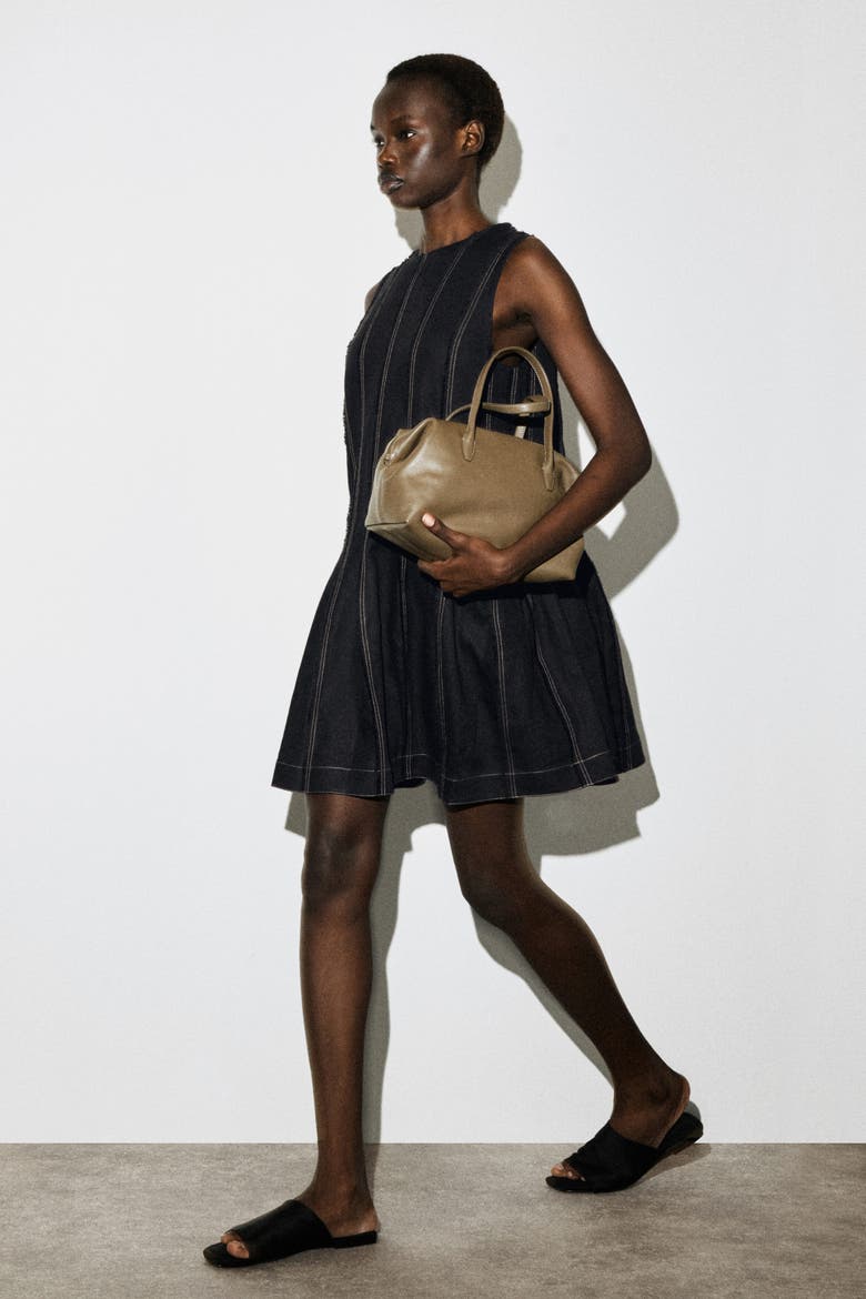 Sculpted Pleated Mini Dress, Alternate, color, BLACK