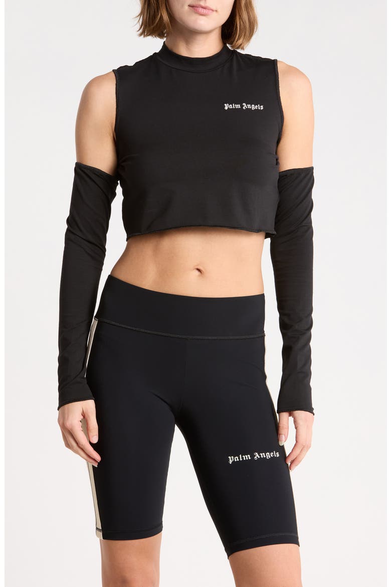 Cold Shoulder Long Sleeve Crop Top, Main, color, BLACK/WHITE
