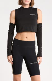 Palm Angels Cold Shoulder Long Sleeve Crop Top