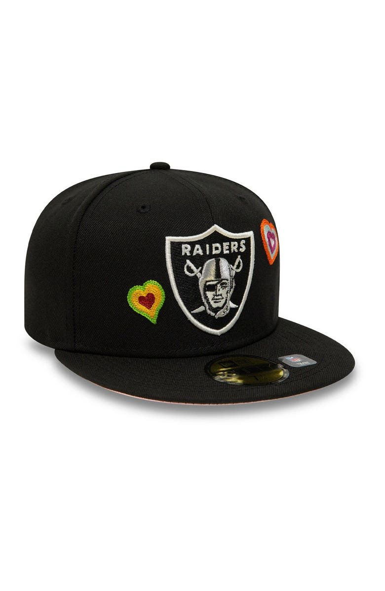 New Era Men's New Era Black Las Vegas Raiders Chain Stitch Heart 59FIFTY Fitted Hat, Alternate, color, 