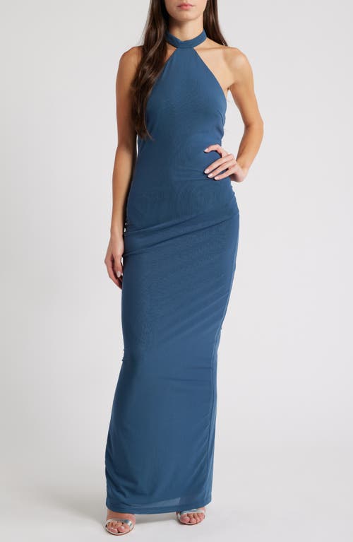 Lulus Exquisite Expression Halter Cocktail Dress in Slate Blue 