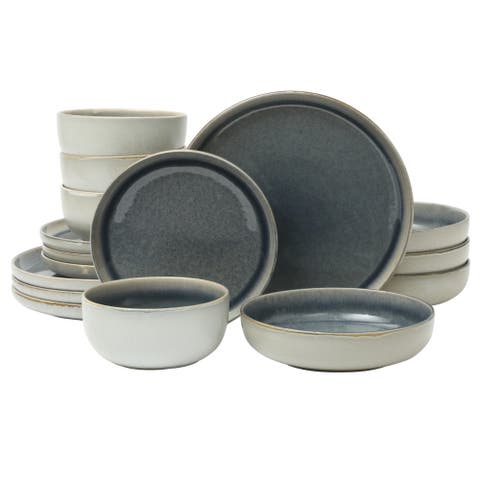 Sunveil Plates and Bowls Reactive Glaze Round Dishes Stoneware Ceramic Dinnerware Set