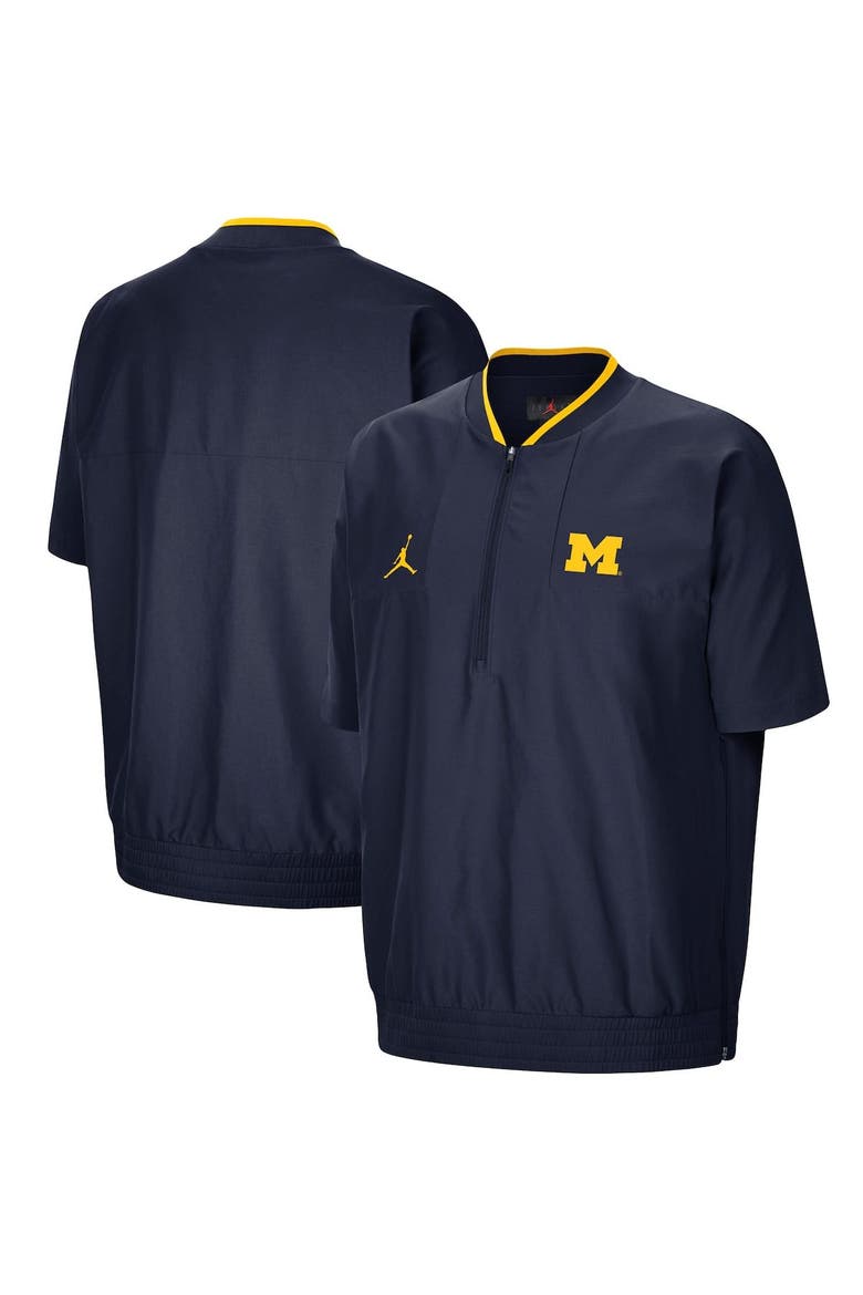 Men's Jordan Brand Navy Michigan Wolverines 2021 Coaches Short Sleeve Quarter-Zip Jacket, Main, color, Navy