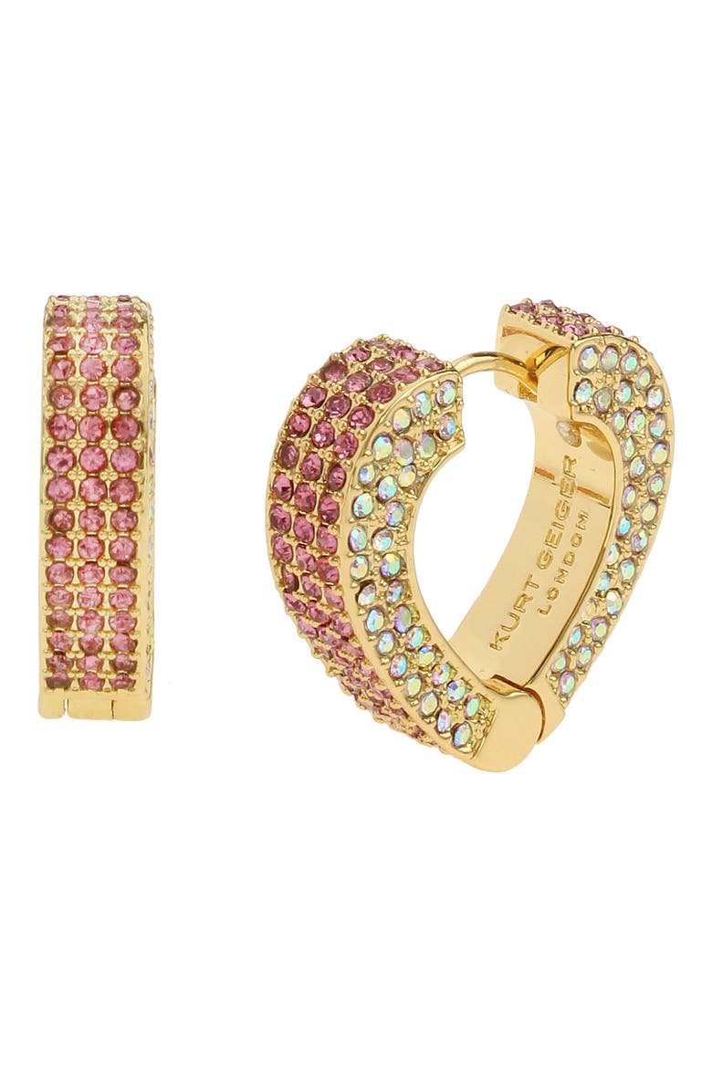 Pavé Heart Huggie Earrings, Alternate, color, PINK