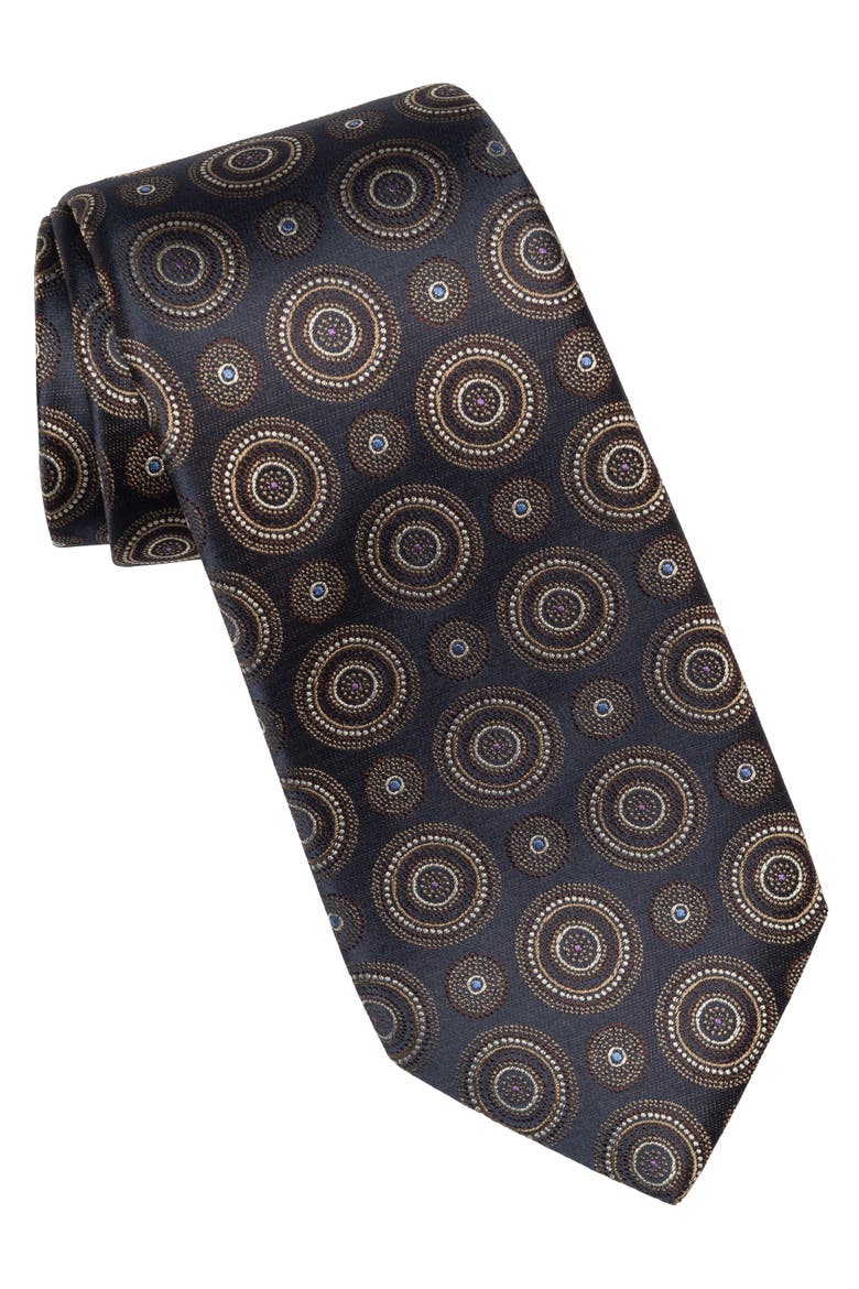 Cefalù - Silk Jacquard Tie for Men, Main, color, Navy and Brown