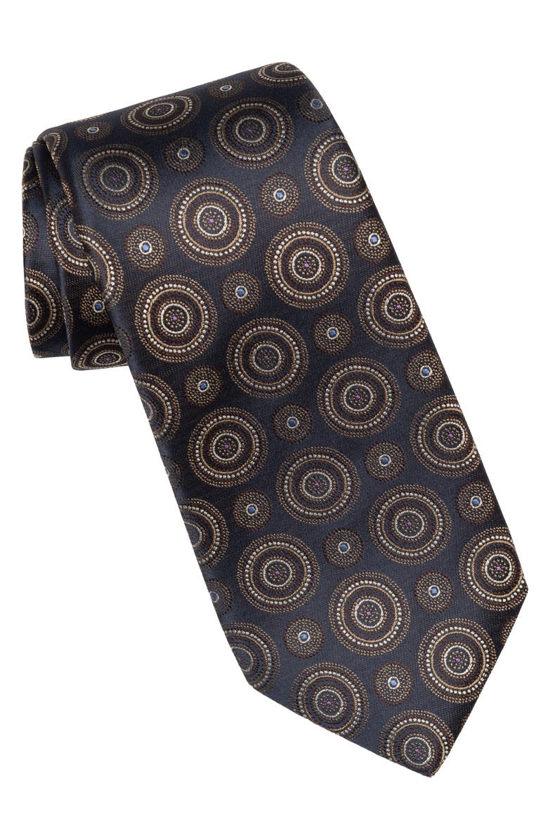 Elizabetta Cefalù - Extra Long Silk Jacquard Tie for Men, Main, color, Navy And Brown