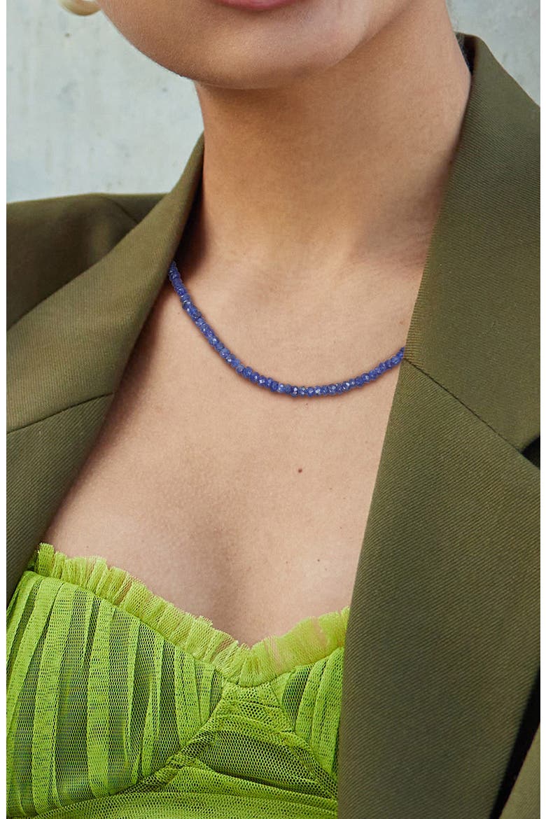Blue Sapphire Stone Beaded Necklace & Bracelet Set, Alternate, color, BLUE