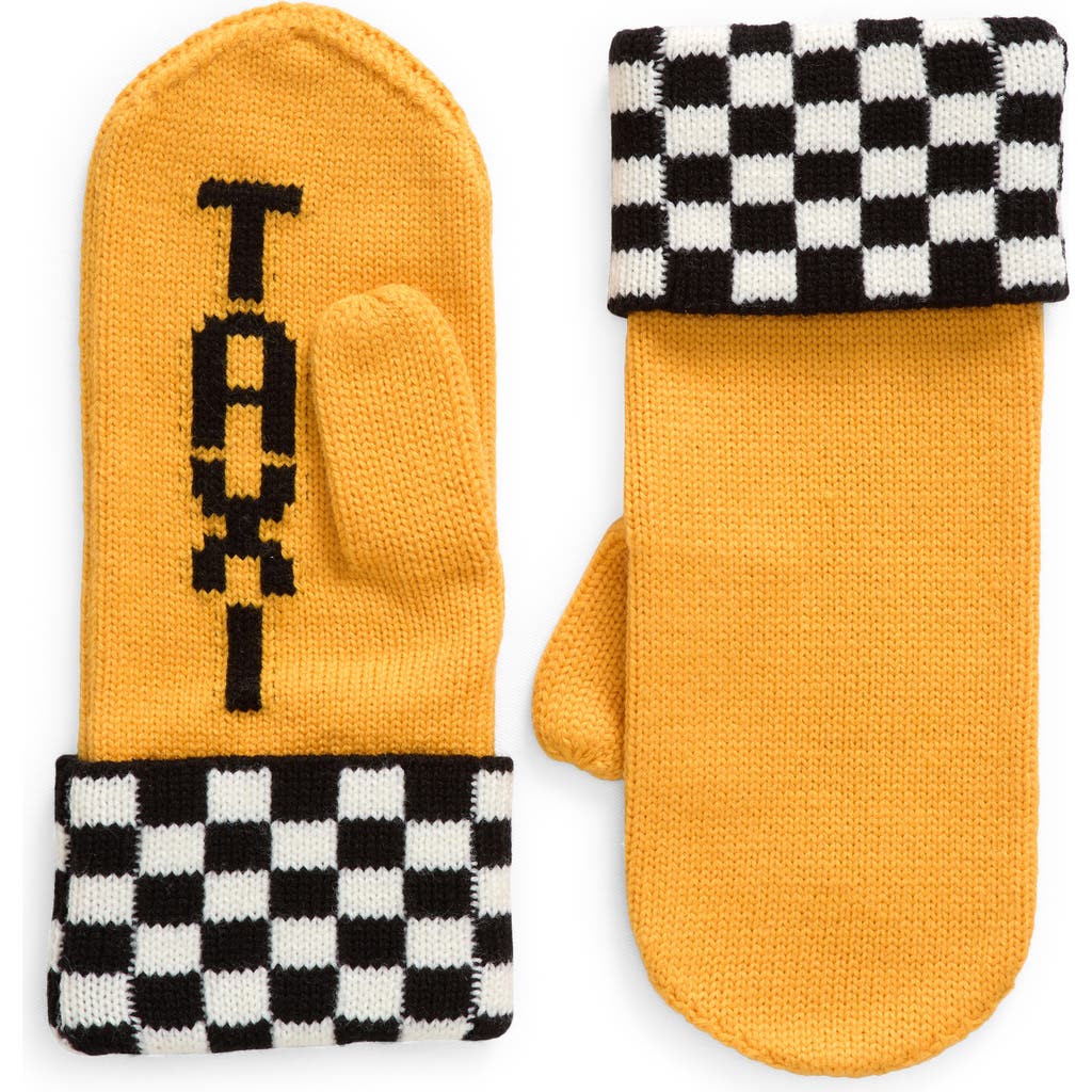 Kate Spade New York Taxi Checkerboard Graphic Mittens In Gold