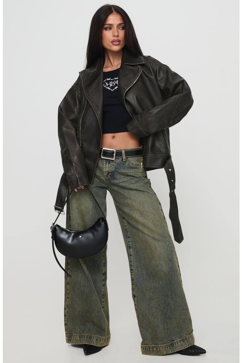 Aldrich Oversize Faux Leather Moto Jacket, Alternate, color, WASHED GREY