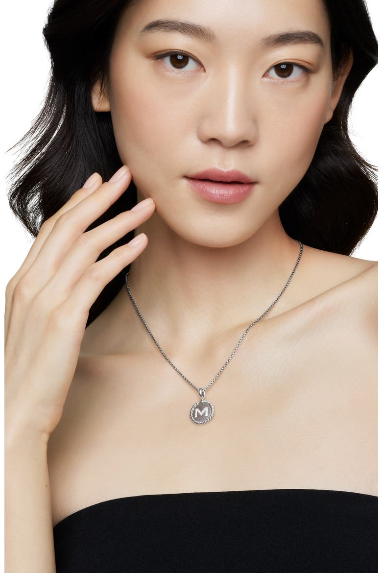 Initial Charm Necklace with Diamonds, Alternate, color, SILVER/ DIAMOND-M