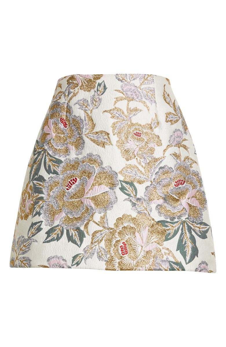 Carolina Herrera Metallic Floral Jacquard Miniskirt, Alternate, color, Ivory Multi