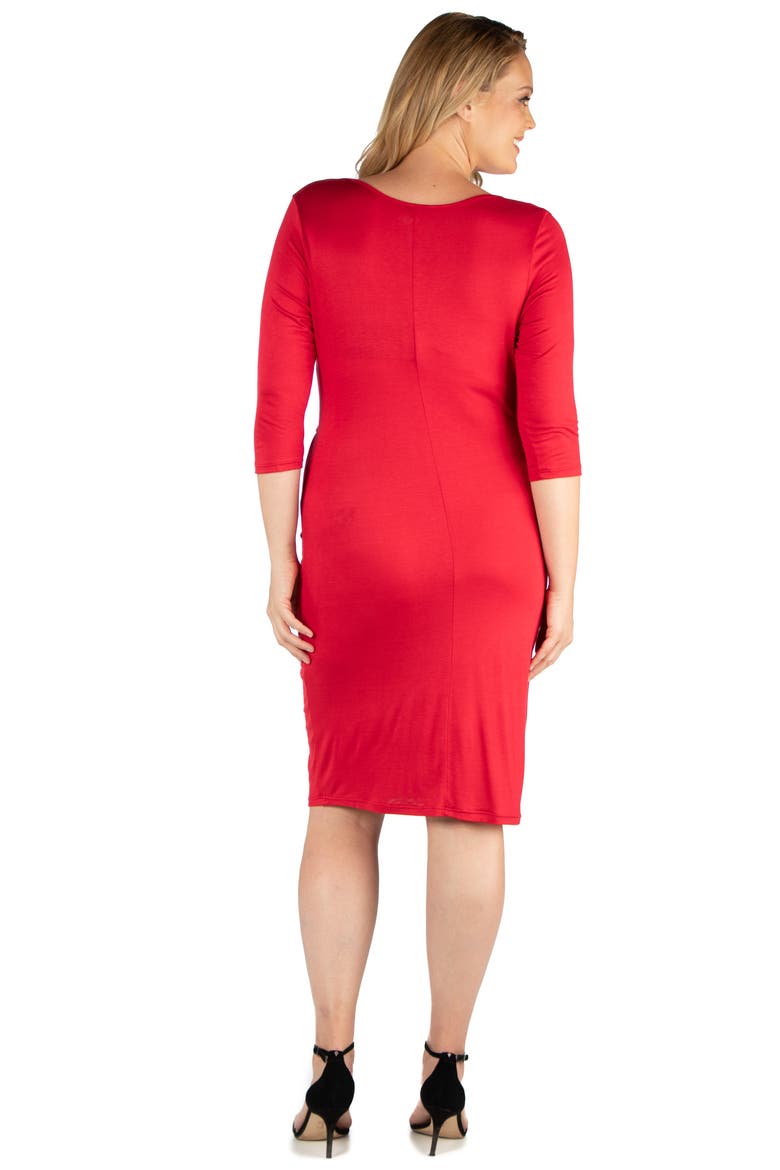 Plus Size Knee Length V Neck Dress, Alternate, color, Red