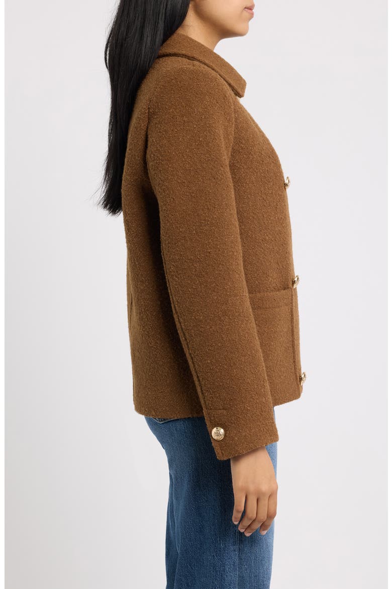 Plaid Double Breasted Short Coat, Alternate, color, CAMEL