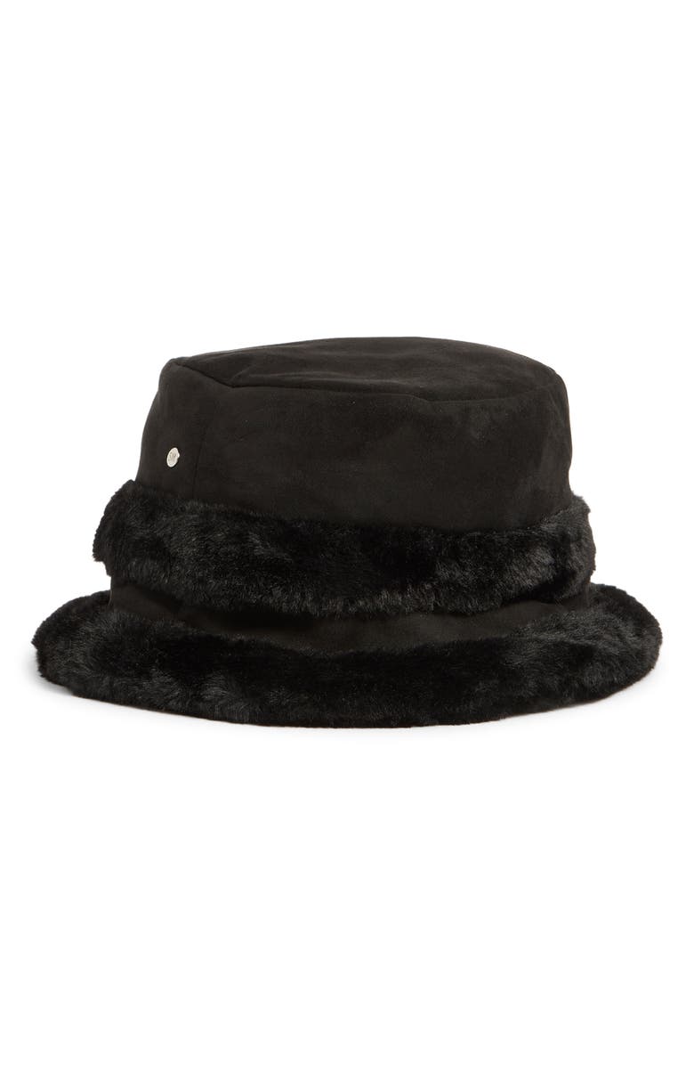 Steve Madden Reversible Faux Fut Bucket Hat, Alternate, color, Black