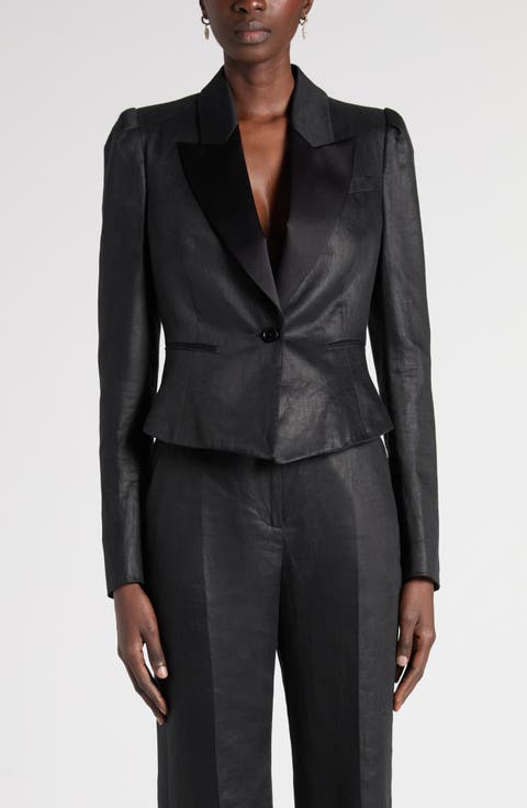 Peak Lapels Puff Sleeve Linen Jacket