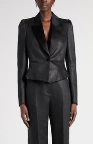 McQueen Peak Lapels Puff Sleeve Linen Jacket
