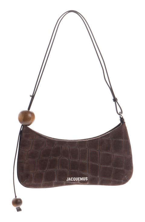 Le Bisou Perle Croc Embossed Suede Shoulder Bag