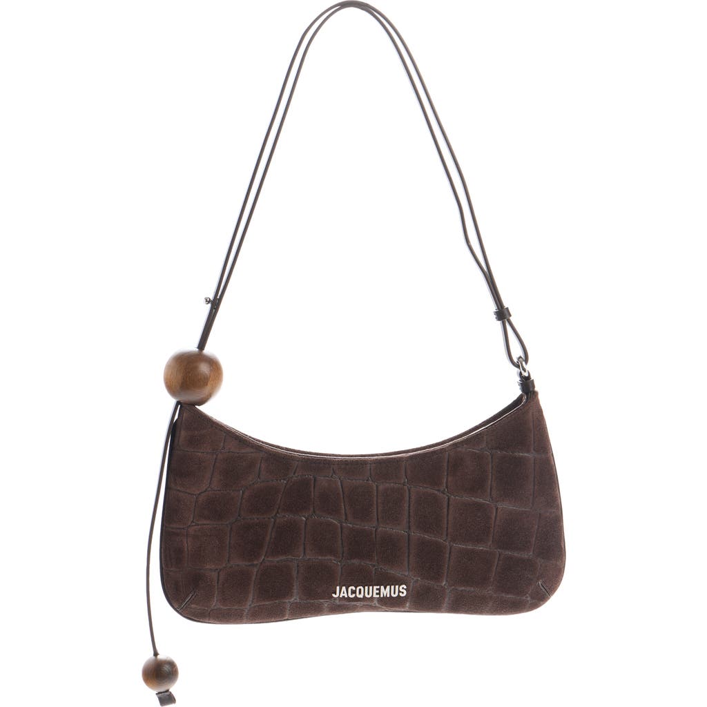 Jacquemus Le Bisou Perle Croc Embossed Suede Shoulder Bag In Brown