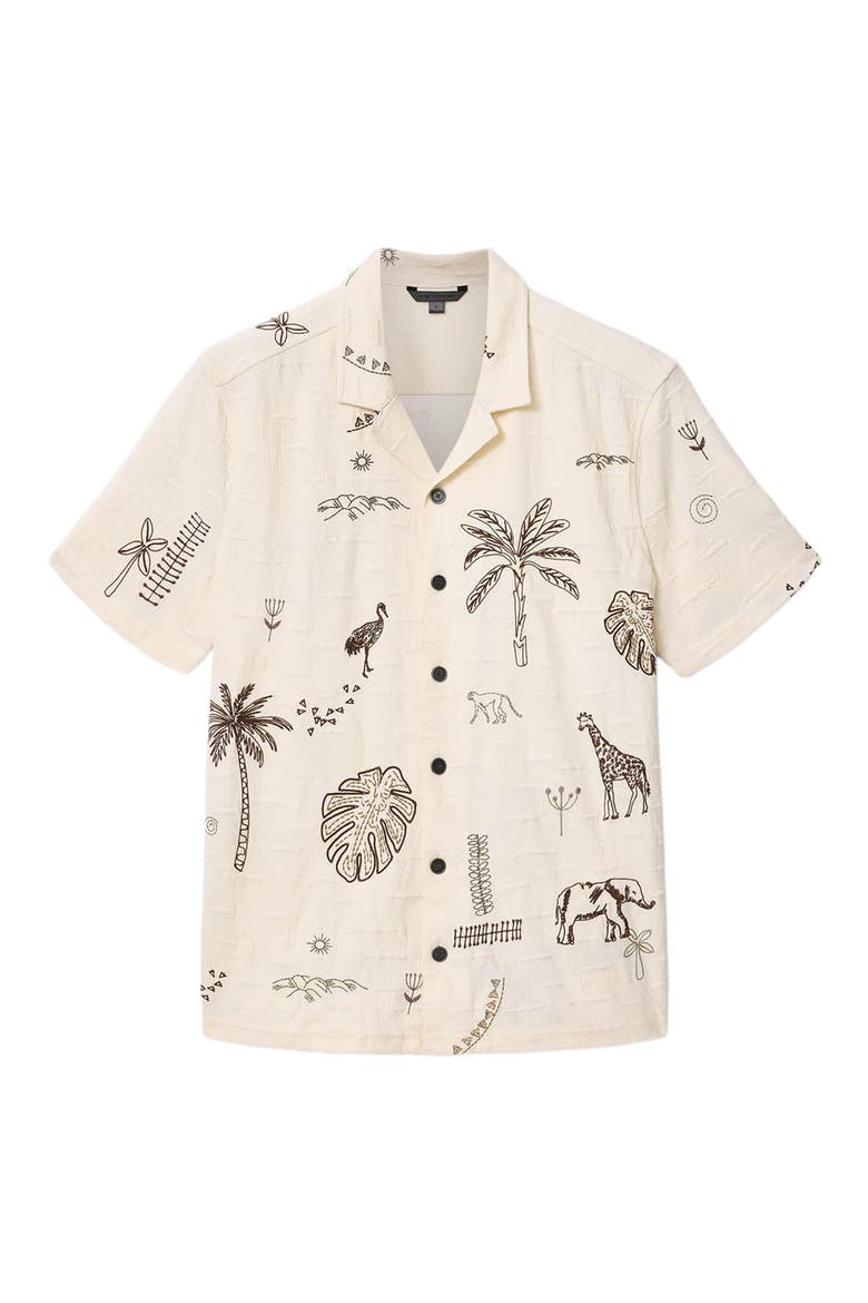 Beeston Embroidered Jungle Icons Knit Camp Shirt, Alternate, color, LIGHT KHAKI