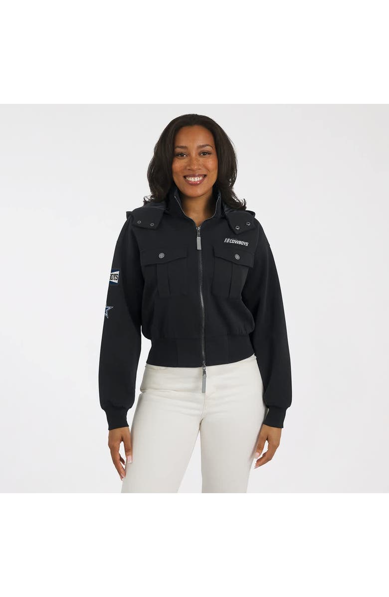 WEAR by Erin Andrews Women's WEAR by Erin Andrews Black Dallas Cowboys Patch Pocket Cropped Full-Zip Bomber Jacket, Alternate, color,