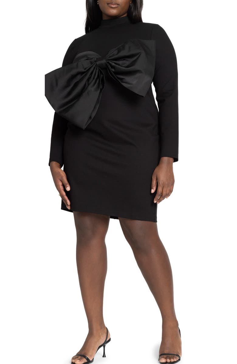 ELOQUII Bow Front Long Sleeve Minidress, Main, color,