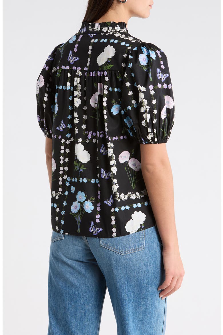 Daly Trevis Floral Split Neck Top, Alternate, color, BLACK-PASTEL