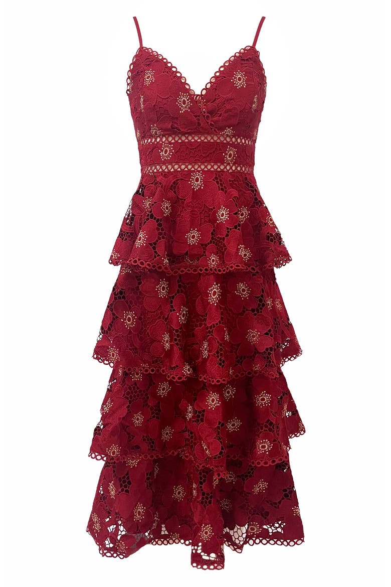 Eartha Eyelet Embroidery Midi Dress, Main, color, BURGUNDY