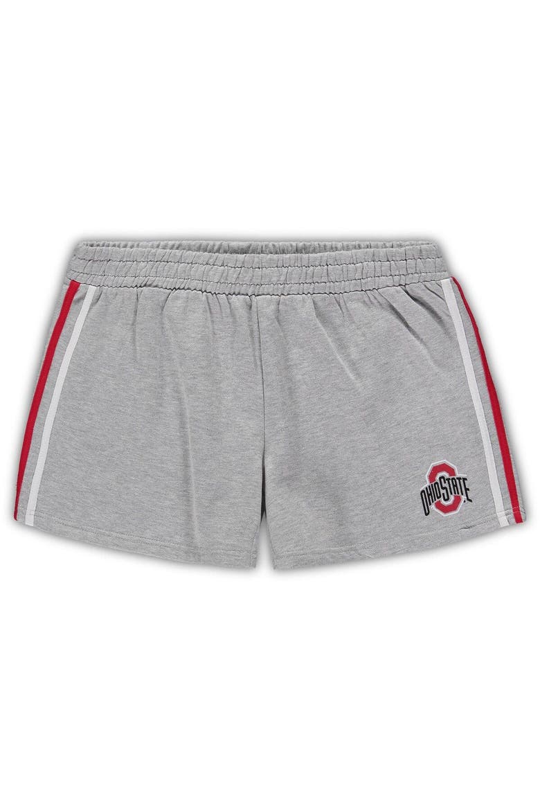 Women's Heathered Gray Ohio State Buckeyes Plus Size 2 Stripes Shorts, Main, color, Heather Gray