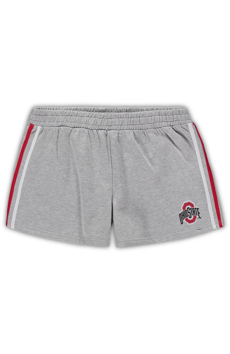 PROFILE Women's Heathered Gray Ohio State Buckeyes Plus Size 2 Stripes Shorts, Main, color, 