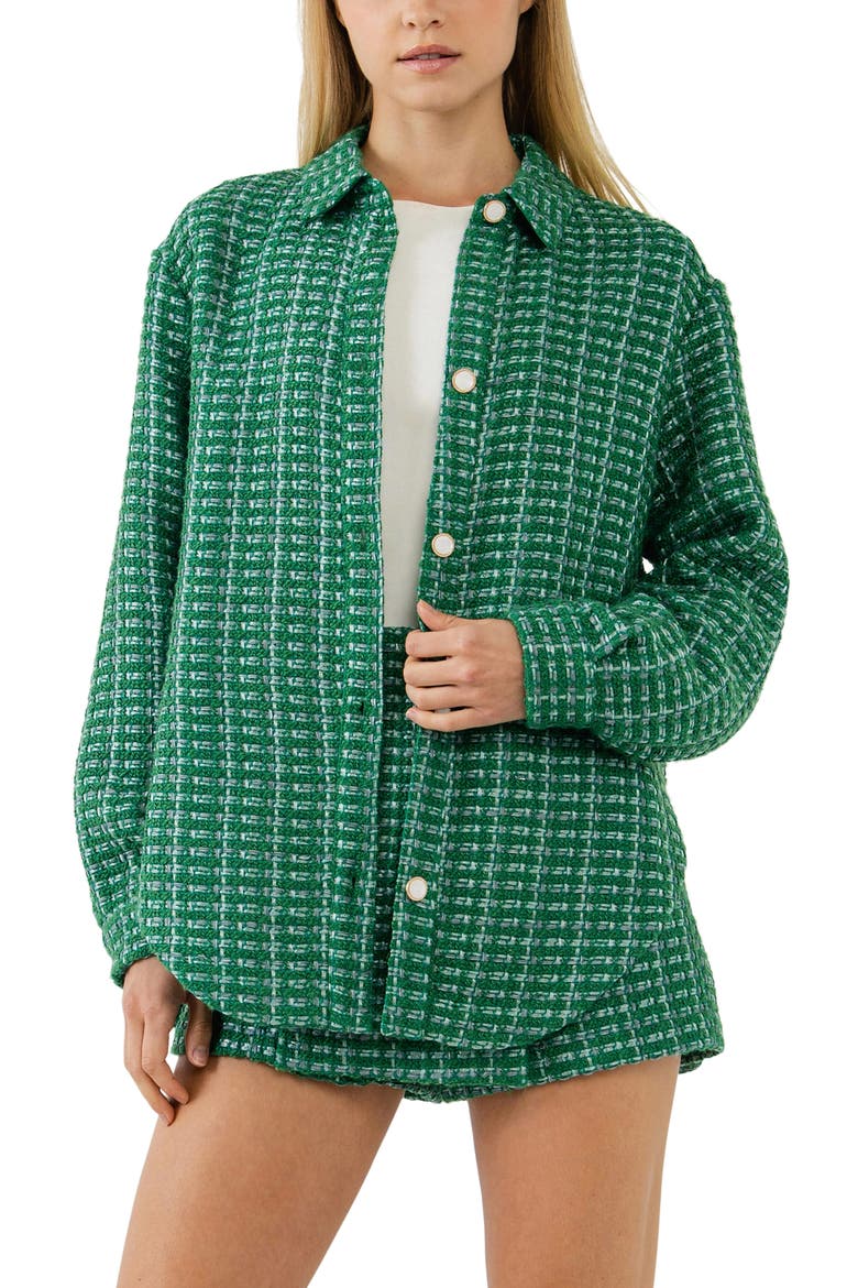 Tweed Button-Up Shirt, Main, color, GREEN