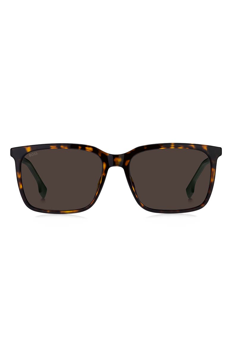 BOSS 57mm Rectangular Sunglasses, Main, color, Havana Green