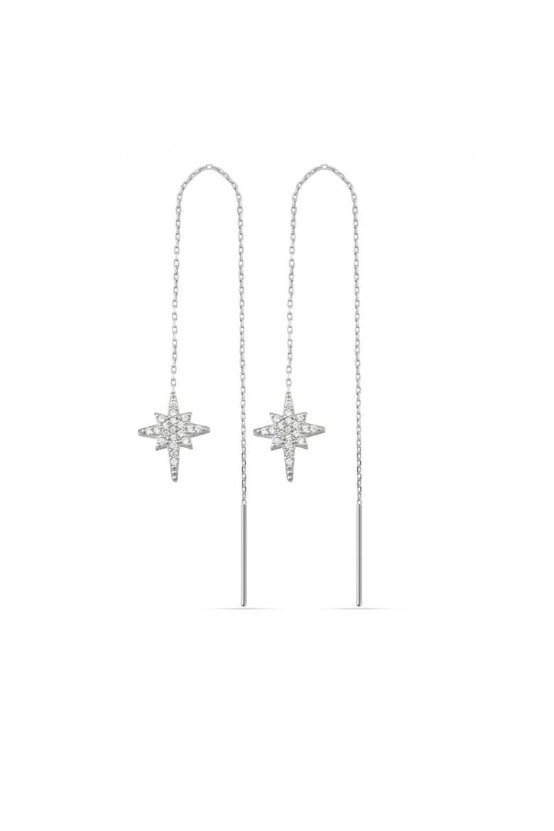 Northernstar Starbust Sterling Silver Chain Drop Earrings, Main, color, Silver