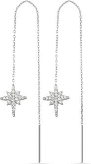 Spero London Northernstar Starbust Sterling Silver Chain Drop Earrings