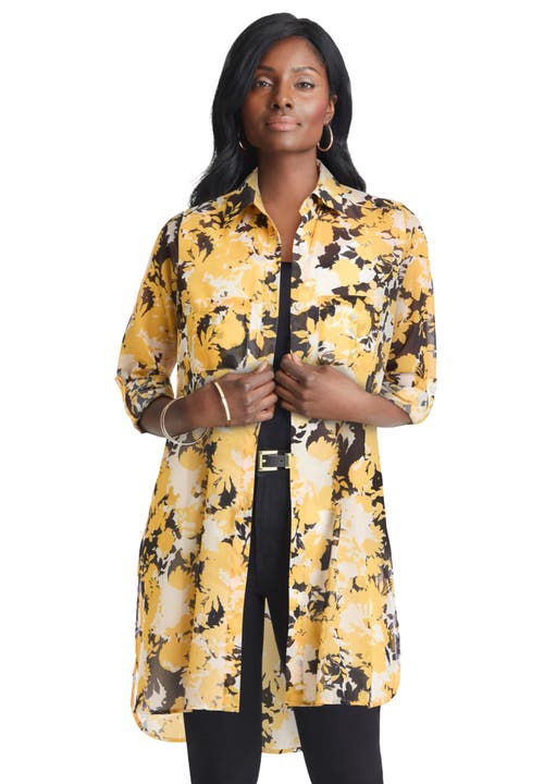 Jessica London Sheer Georgette Mega Tunic In Yellow