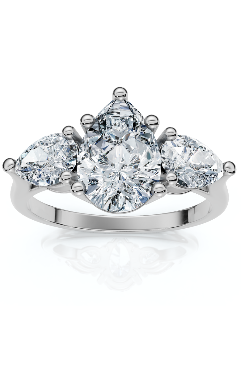 Bliss Diamond 2Ct TW Pear Shape Three Stone Diamond Engagement Ring in 14k Gold Lab Grown, Main, color, 14K White Gold