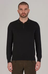 Paul James Cotton Long Sleeve Knitted Polo Shirt