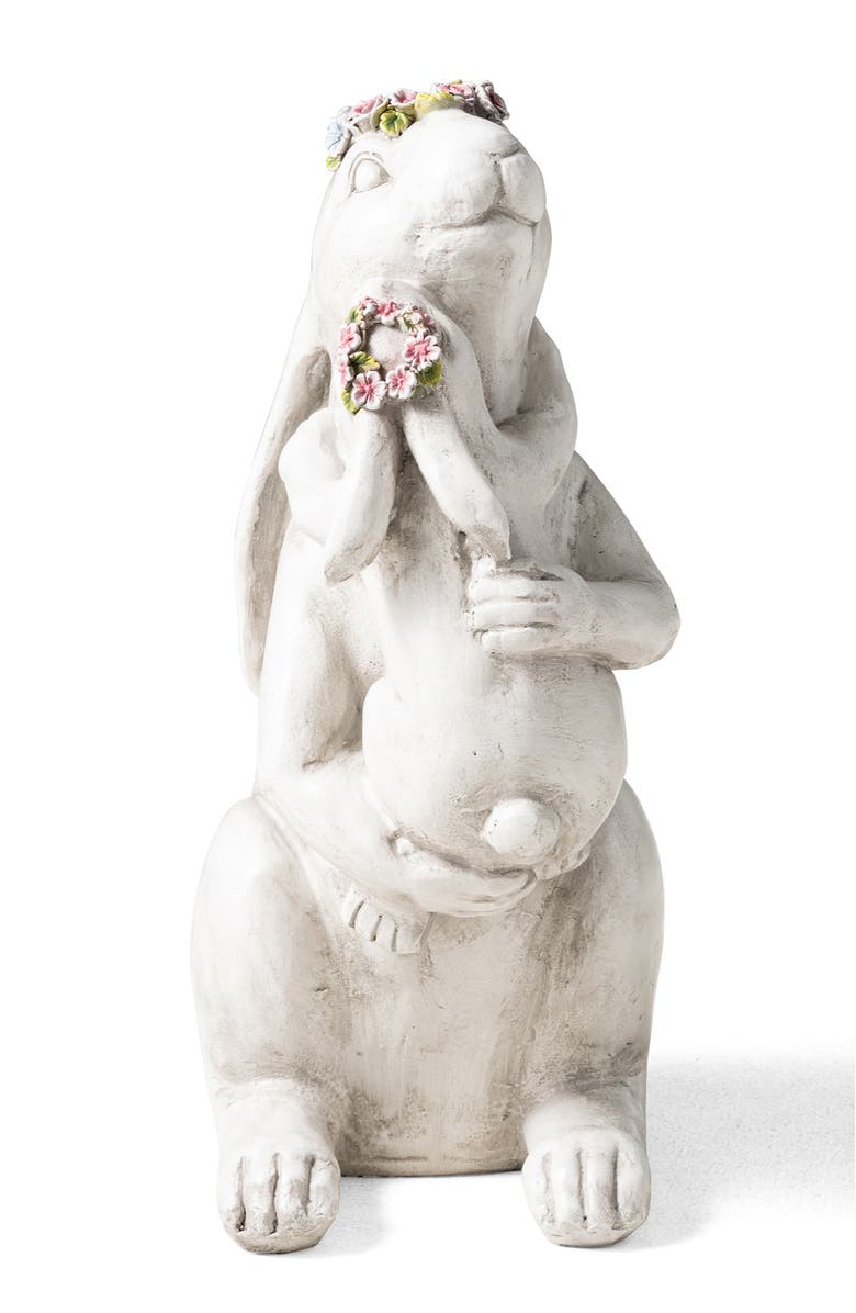 Glitzhome 17"H MGO Hugging Mom and Baby Rabbit Statue, Alternate, color, White