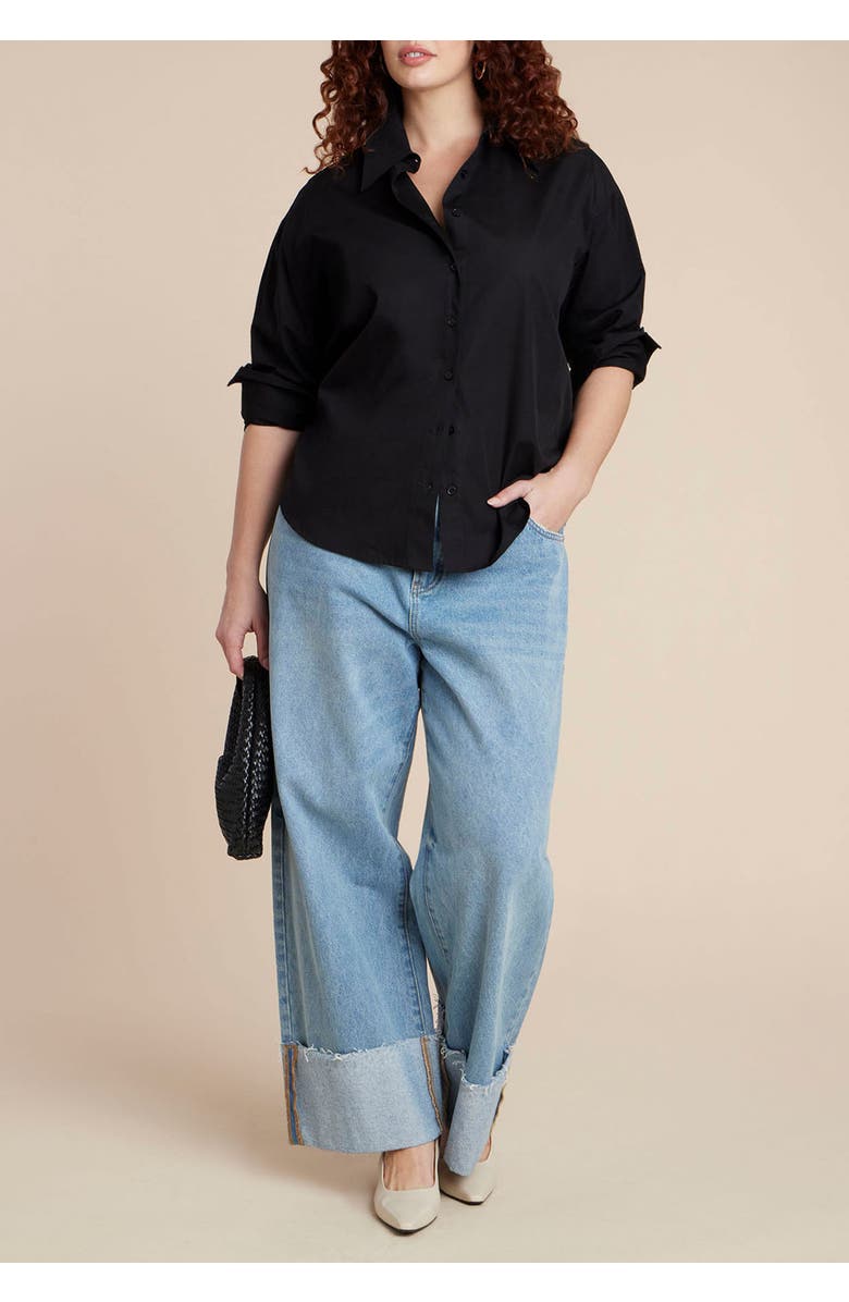 ELOQUII Tie Back Button Up Top, Alternate, color, Black Onyx