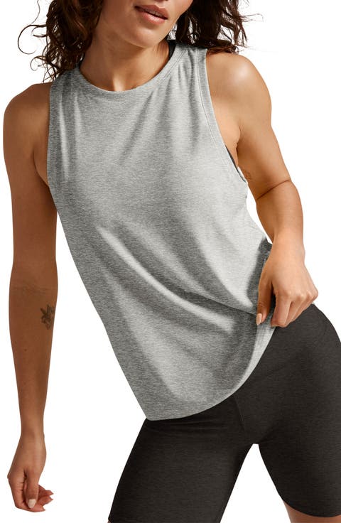 IYYVV Cotton Tank Tops For Men Washed Solid Color Round Neck Workout Tops Sleeveless Active Athletic Gym Shirt Army Green S