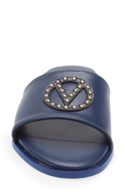 Valentino By Mario Valentino Samira Studded Vlogo Slide Sandal In Blue